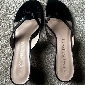 Stuart Weitzman Brigida thong block heel sandle Black croc Size 8
